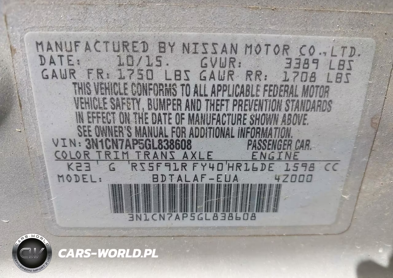 2016 Nissan Versa 1.6 S VIN:3N1CN7AP5GL838608 - 9