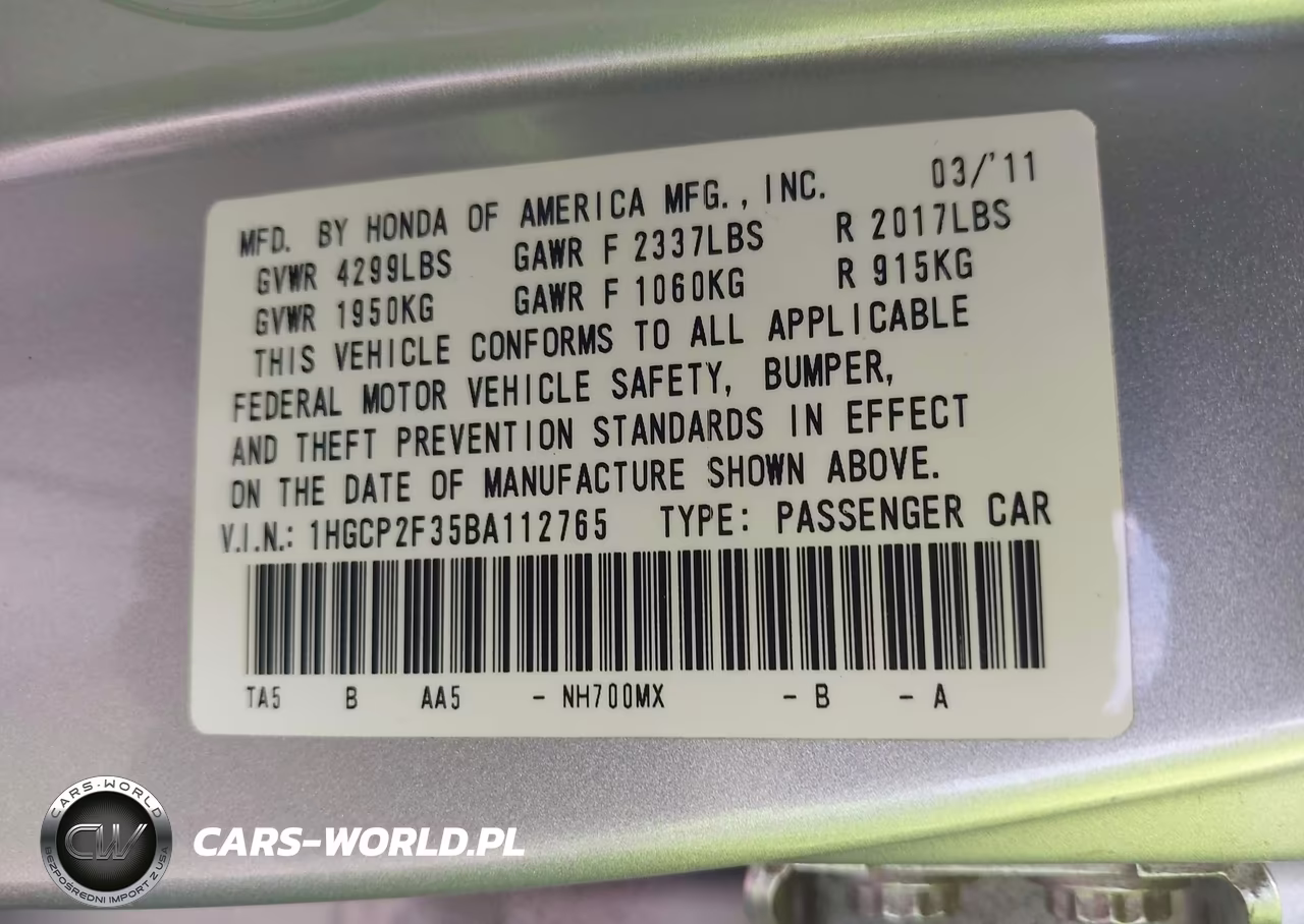 2011 Honda Accord 2.4 Lx VIN:1HGCP2F35BA112765 - 9