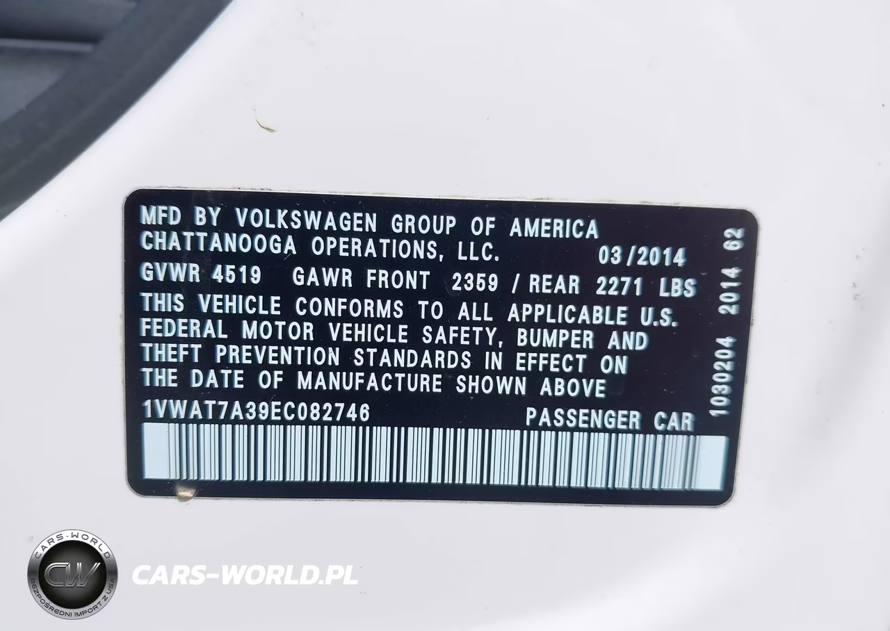 2014 Volkswagen Passat 1.8T Wolfsburg Edition VIN:1VWAT7A39EC082746 - 9