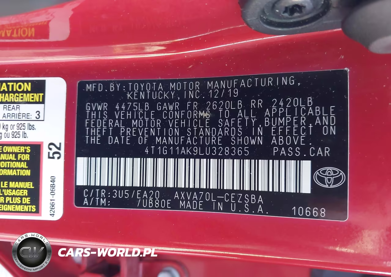 2020 Toyota Camry Se VIN:4T1G11AK9LU328365 - 9