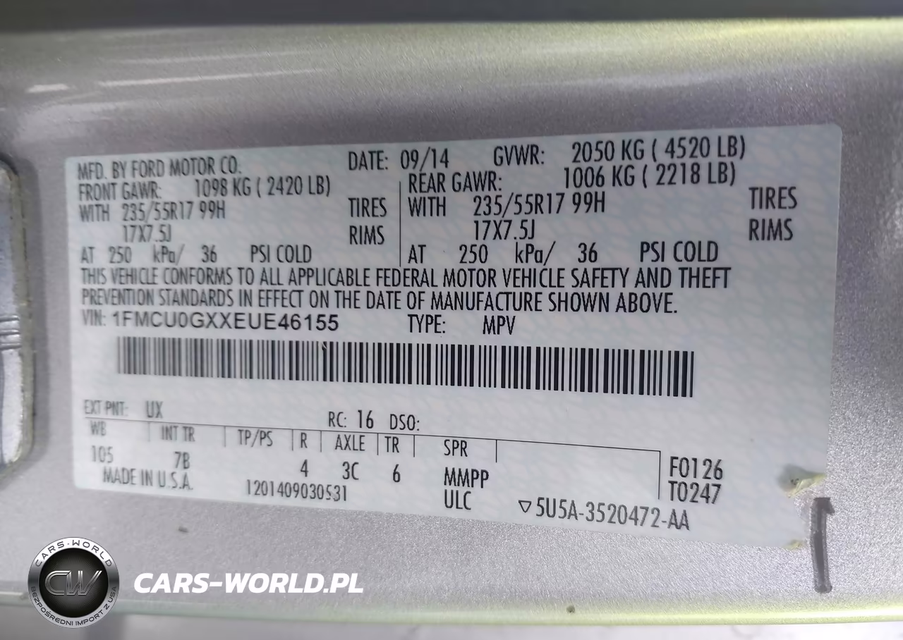 2014 Ford Escape Se VIN:1FMCU0GXXEUE46155 - 9