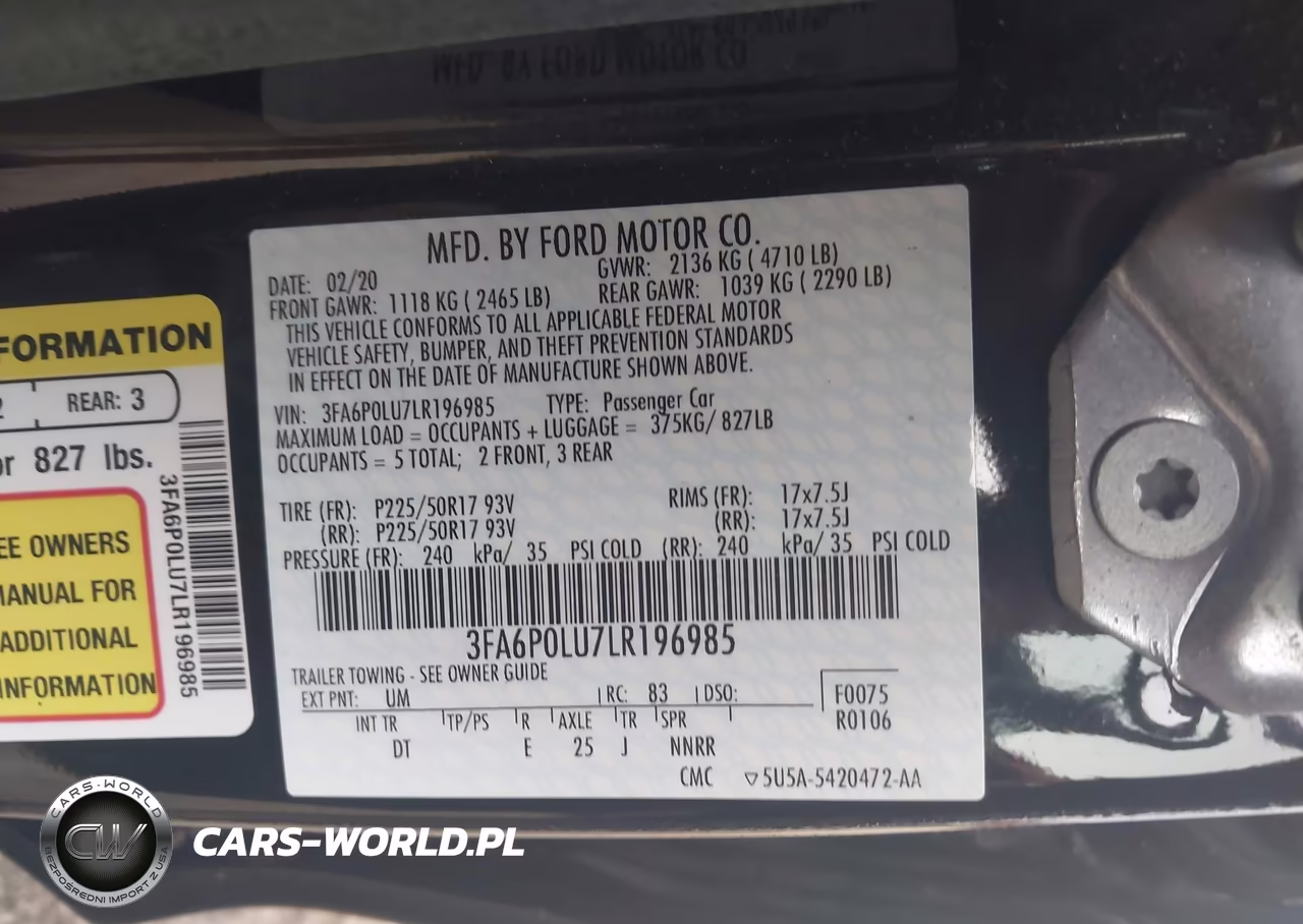 2020 Ford Fusion Hybrid Se VIN:3FA6P0LU7LR196985 - 9
