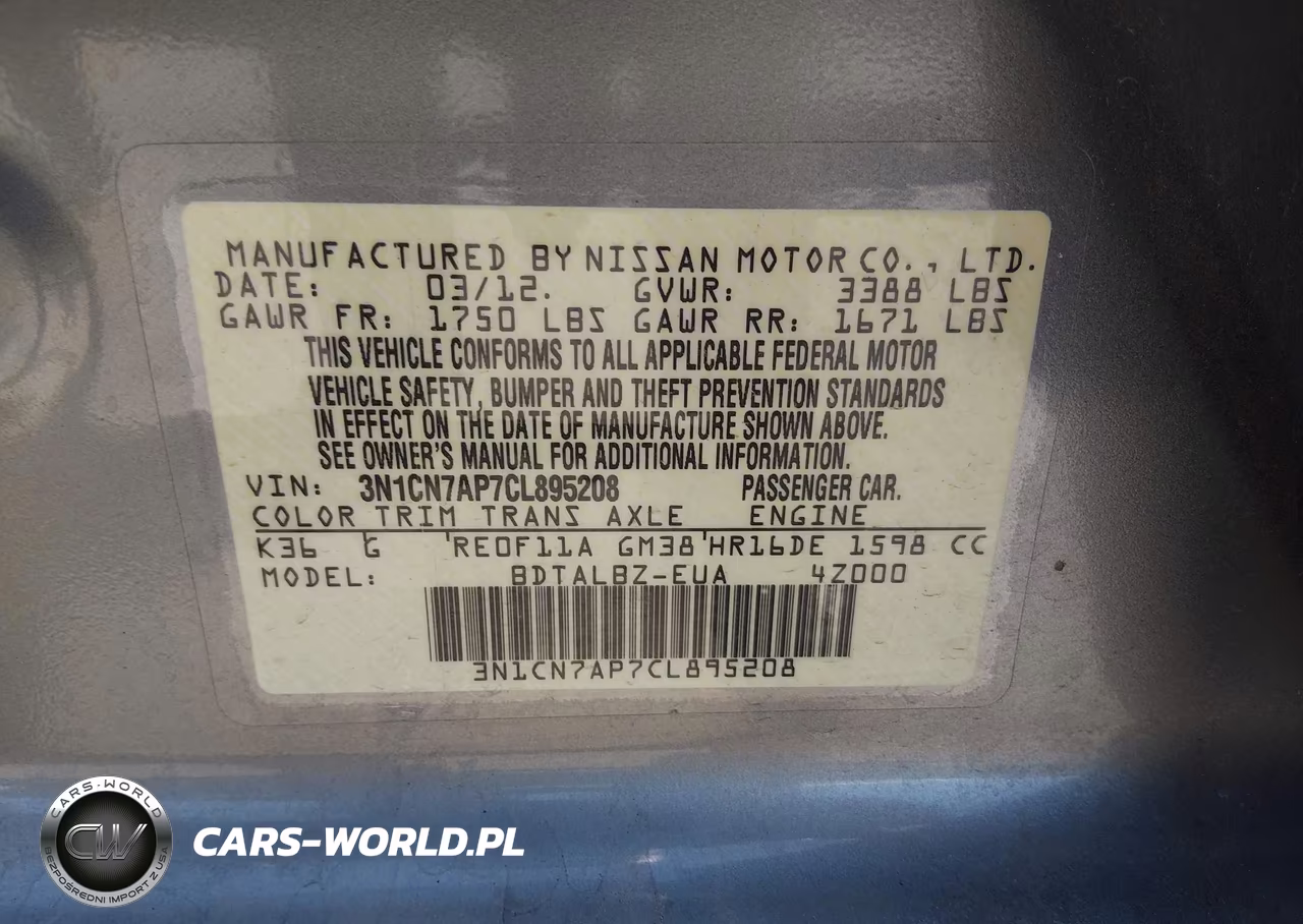 2012 Nissan Versa 1.6 Sv VIN:3N1CN7AP7CL895208 - 9
