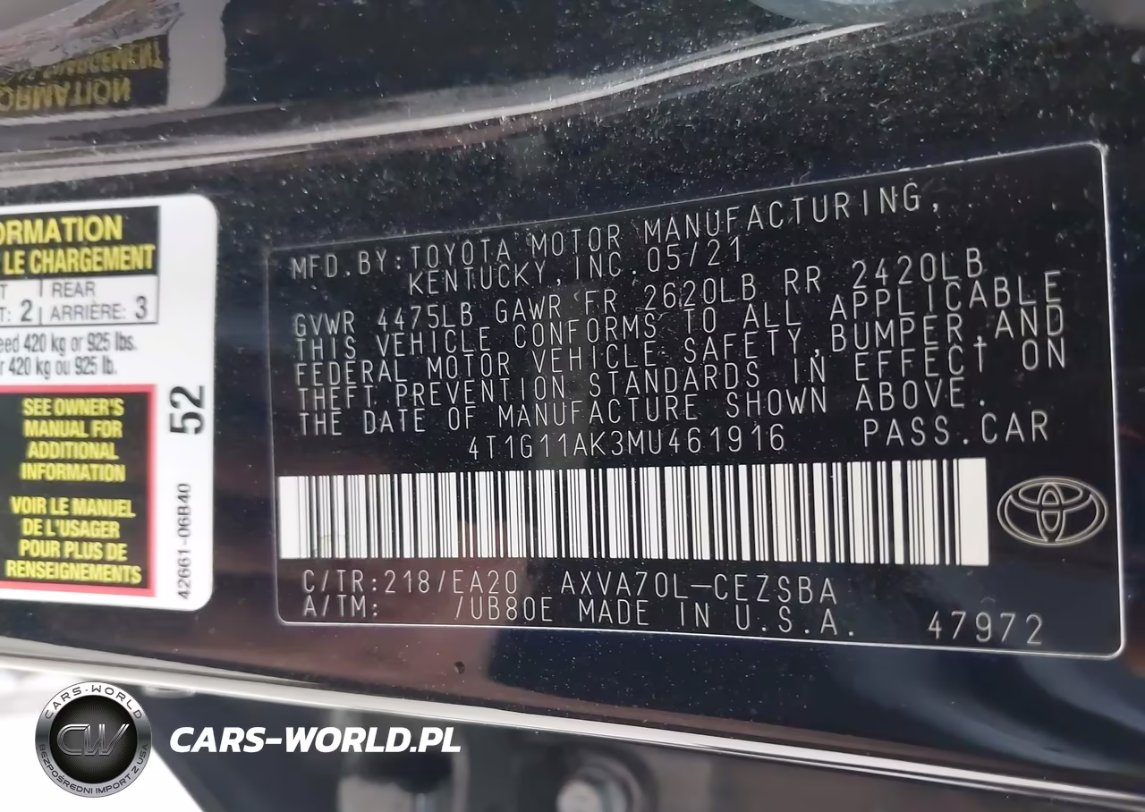 2021 Toyota Camry Se VIN:4T1G11AK3MU461916 - 9