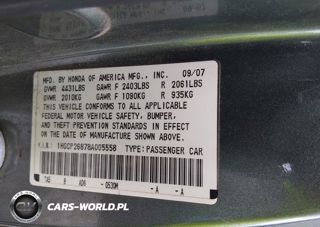 2008 Honda Accord 2.4 Ex-L VIN:1HGCP26878A005558 - 9