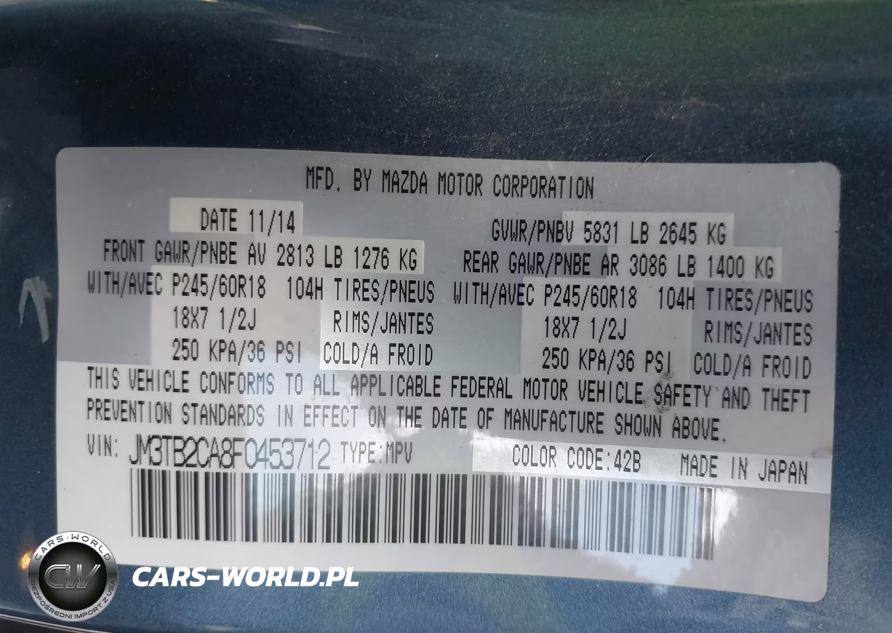2015 Mazda Cx-9 Touring VIN:JM3TB2CA8F0453712 - 9