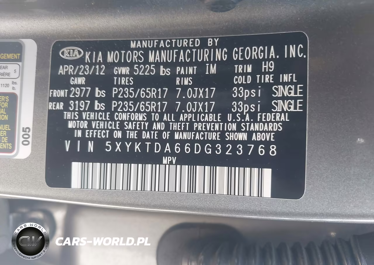 2013 Kia Sorento Lx VIN:5XYKTDA66DG323768 - 9