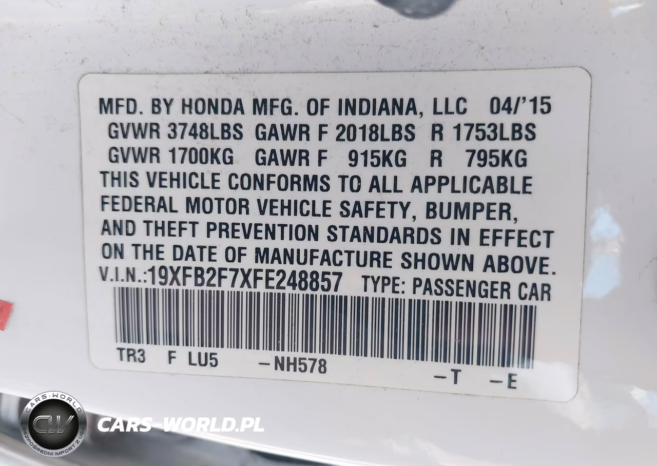 2015 Honda Civic Se VIN:19XFB2F7XFE248857 - 9