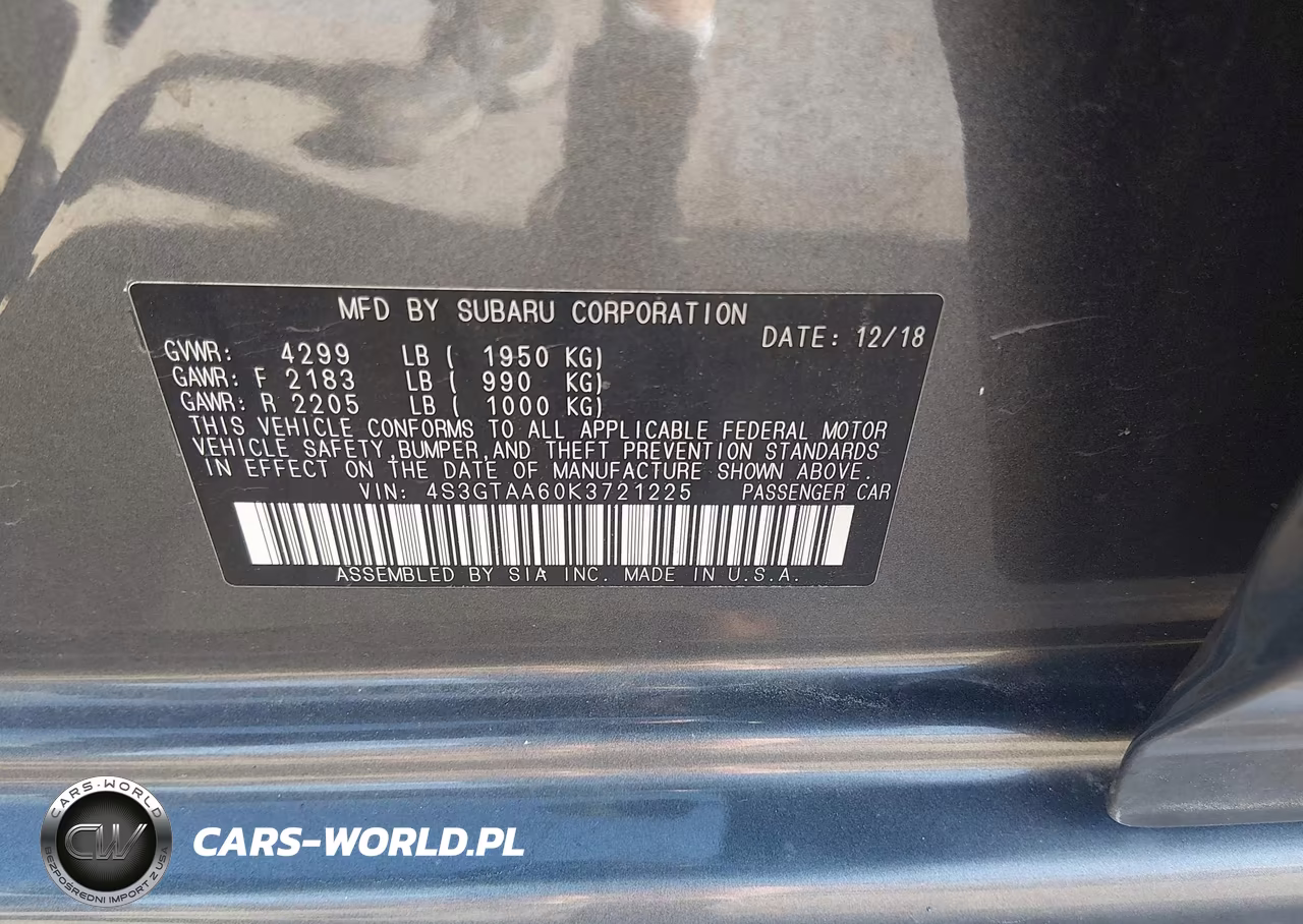 2019 Subaru Impreza 2.0I VIN:4S3GTAA60K3721225 - 9