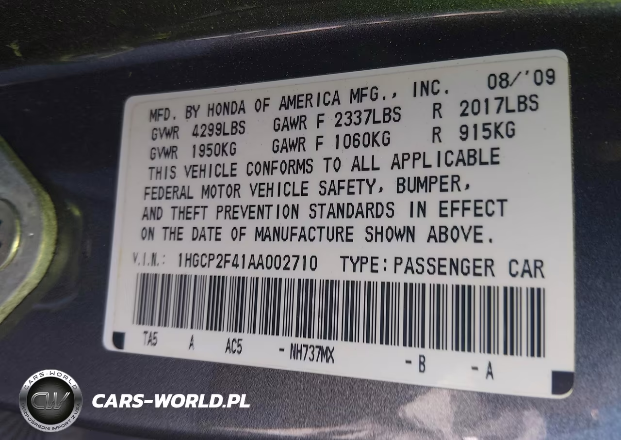 2010 Honda Accord 2.4 Lx-P VIN:1HGCP2F41AA002710 - 9