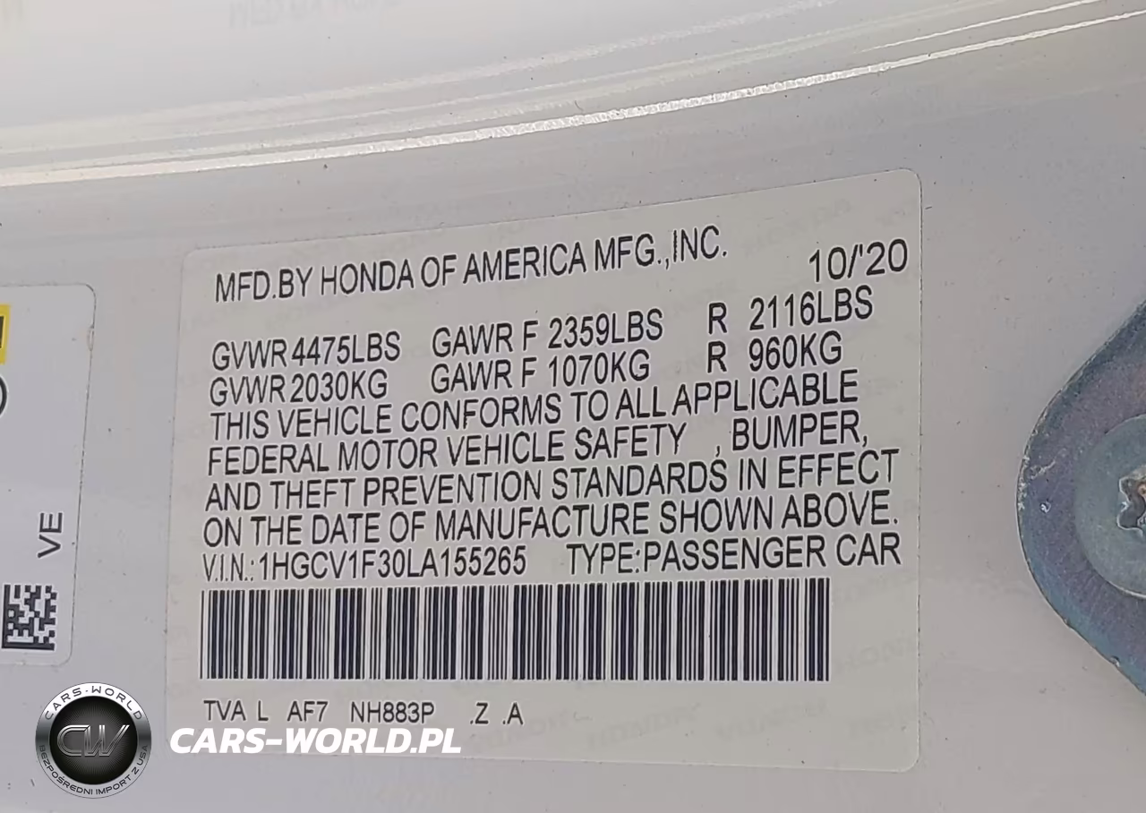 2020 Honda Accord Sport VIN:1HGCV1F30LA155265 - 9