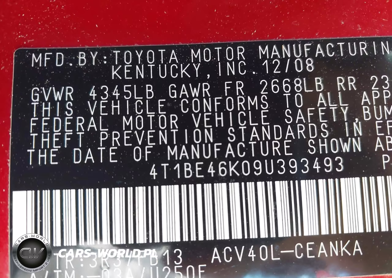 2009 Toyota Camry Le VIN:4T1BE46K09U393493 - 9