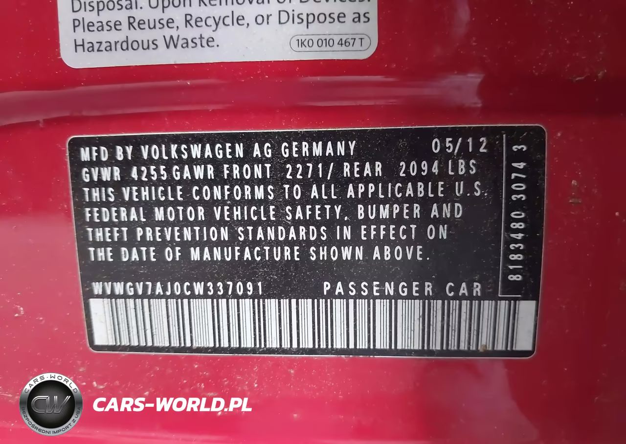 2012 Volkswagen Gti 4-Door Autobahn VIN:WVWGV7AJ0CW337091 - 9
