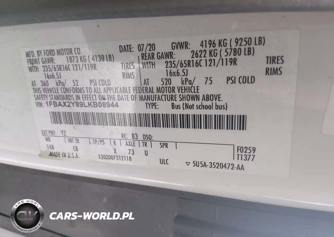 2020 Ford Transit-350 Passenger Van Xl VIN:1FBAX2Y89LKB08944 - 9