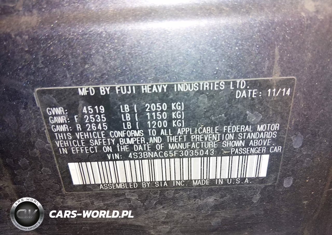 2015 Subaru Legacy 2.5I Premium VIN:4S3BNAC65F3035043 - 9
