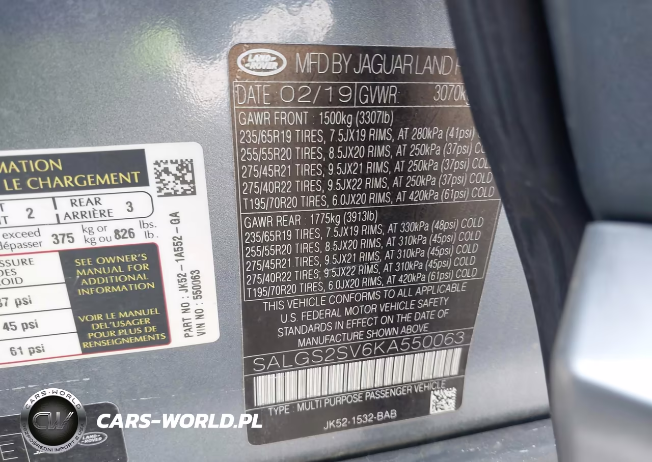 2019 Land Rover Range Rover 3.0L V6 Supercharged Hse VIN:SALGS2SV6KA550063 - 9