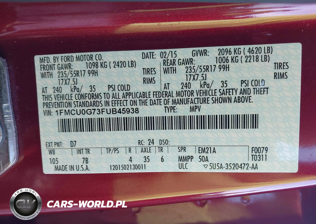 2015 Ford Escape Se VIN:1FMCU0G73FUB45938 - 9