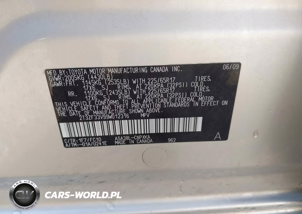 2009 Toyota Rav4 VIN:2T3ZF33V99W012316 - 9