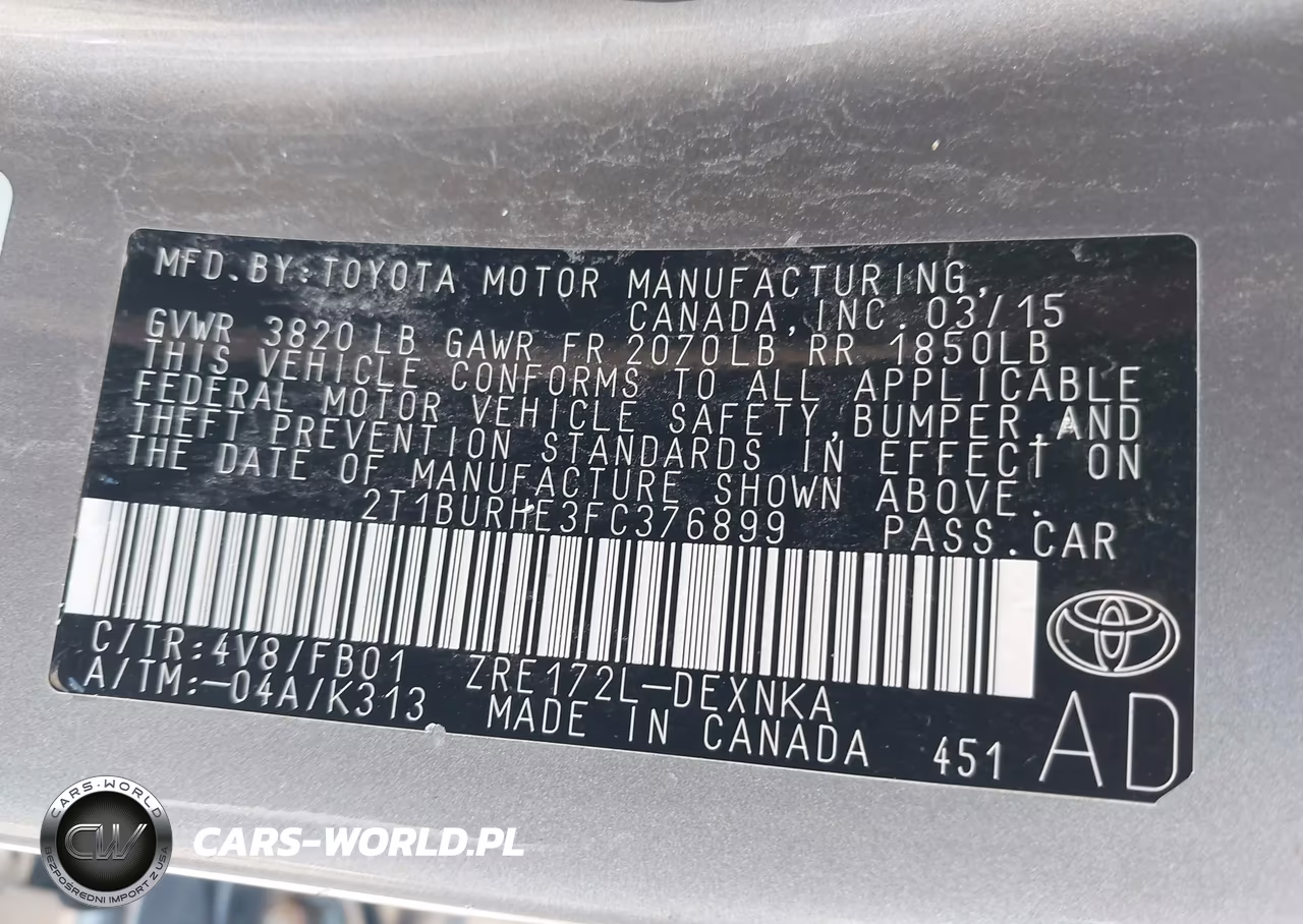 2015 Toyota Corolla Le VIN:2T1BURHE3FC376899 - 9
