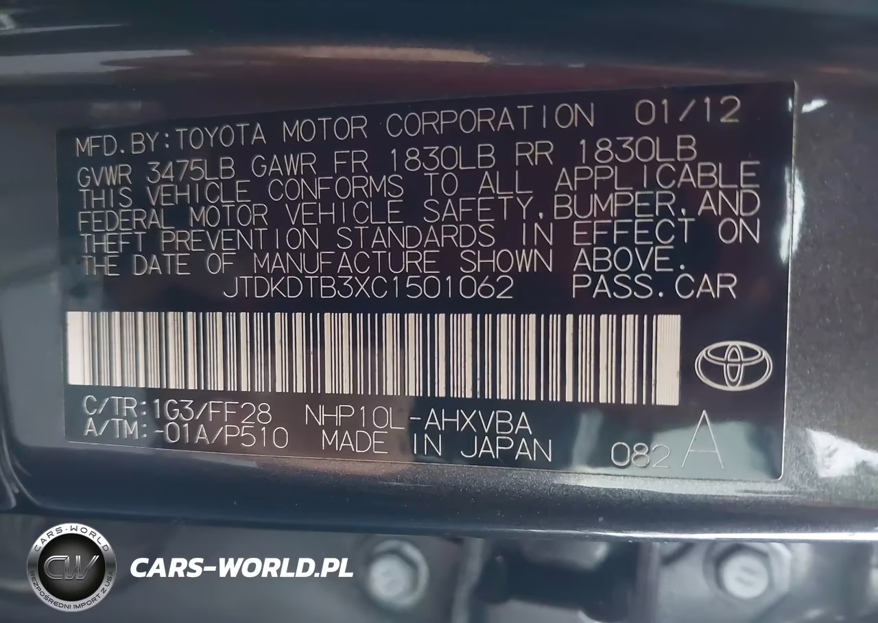 2012 Toyota Prius C Two VIN:JTDKDTB3XC1501062 - 9