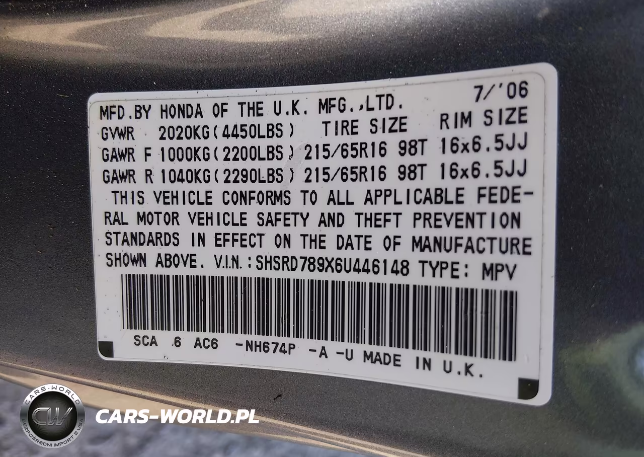 2006 Honda Cr-V Se VIN:SHSRD789X6U446148 - 9