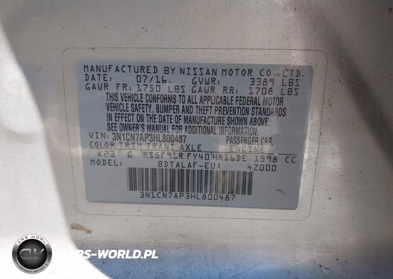 2017 Nissan Versa 1.6 S VIN:3N1CN7AP3HL800487 - 9