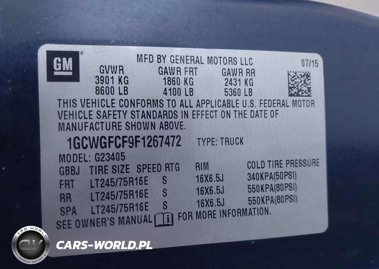 2015 Chevrolet Express 2500 Work Van VIN:1GCWGFCF9F1267472 - 9