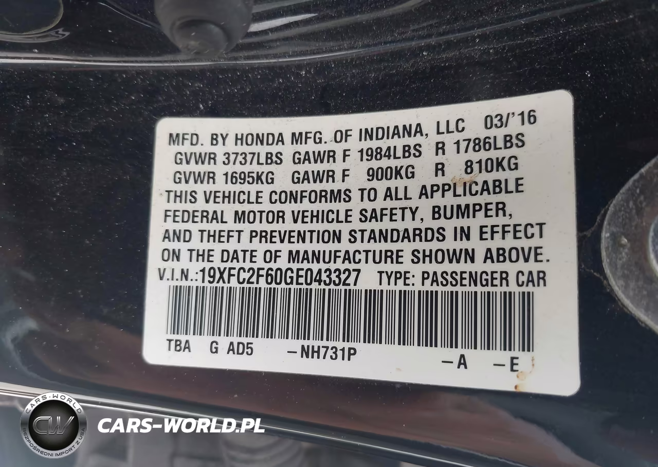 2016 Honda Civic Lx VIN:19XFC2F60GE043327 - 9