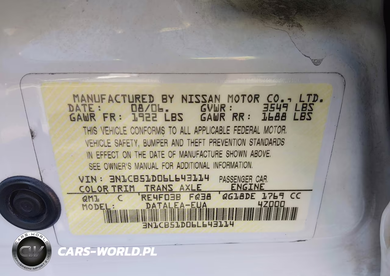 2006 Nissan Sentra 1.8S VIN:3N1CB51D06L643114 - 9