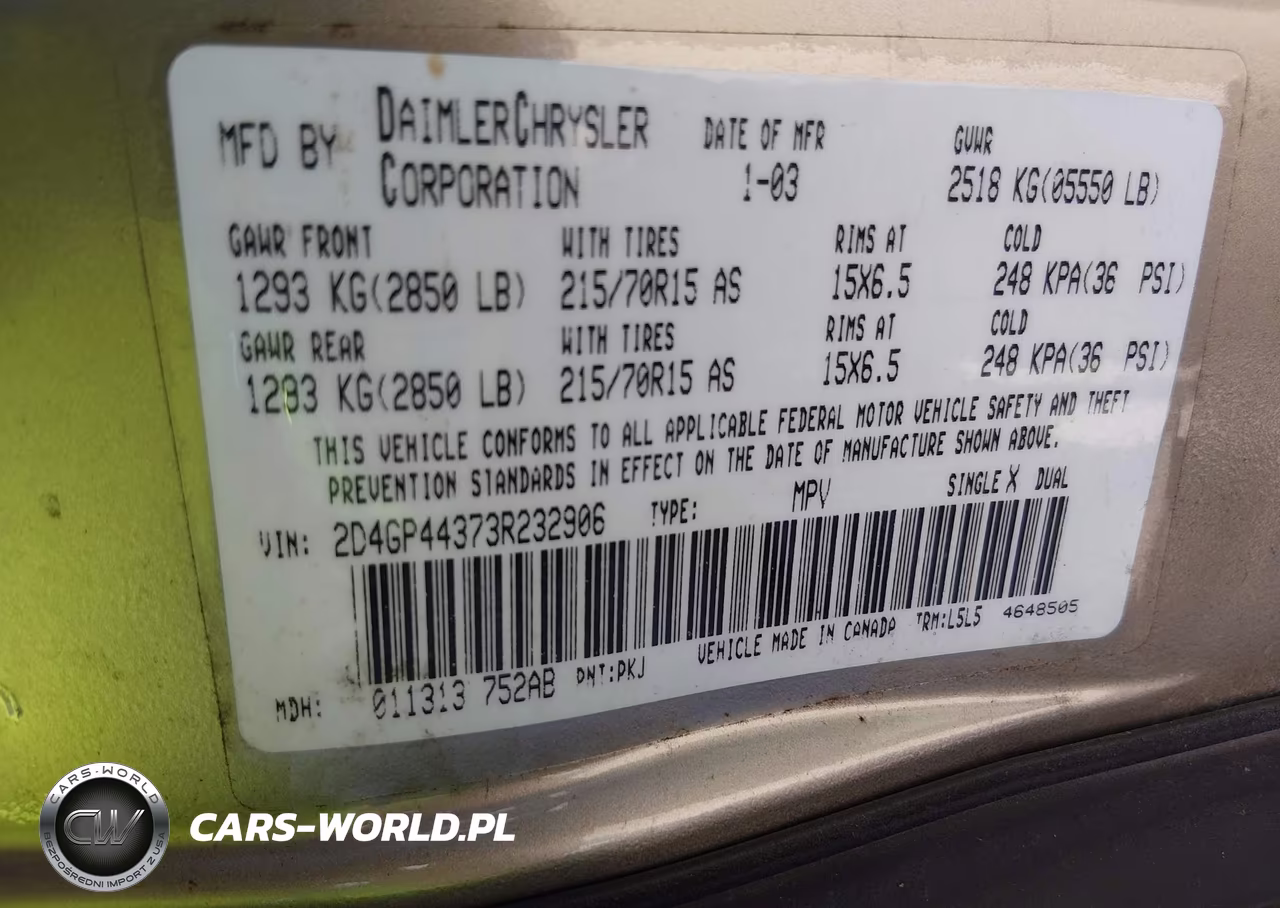 2003 Dodge Grand Caravan Sport VIN:2D4GP44373R232906 - 9