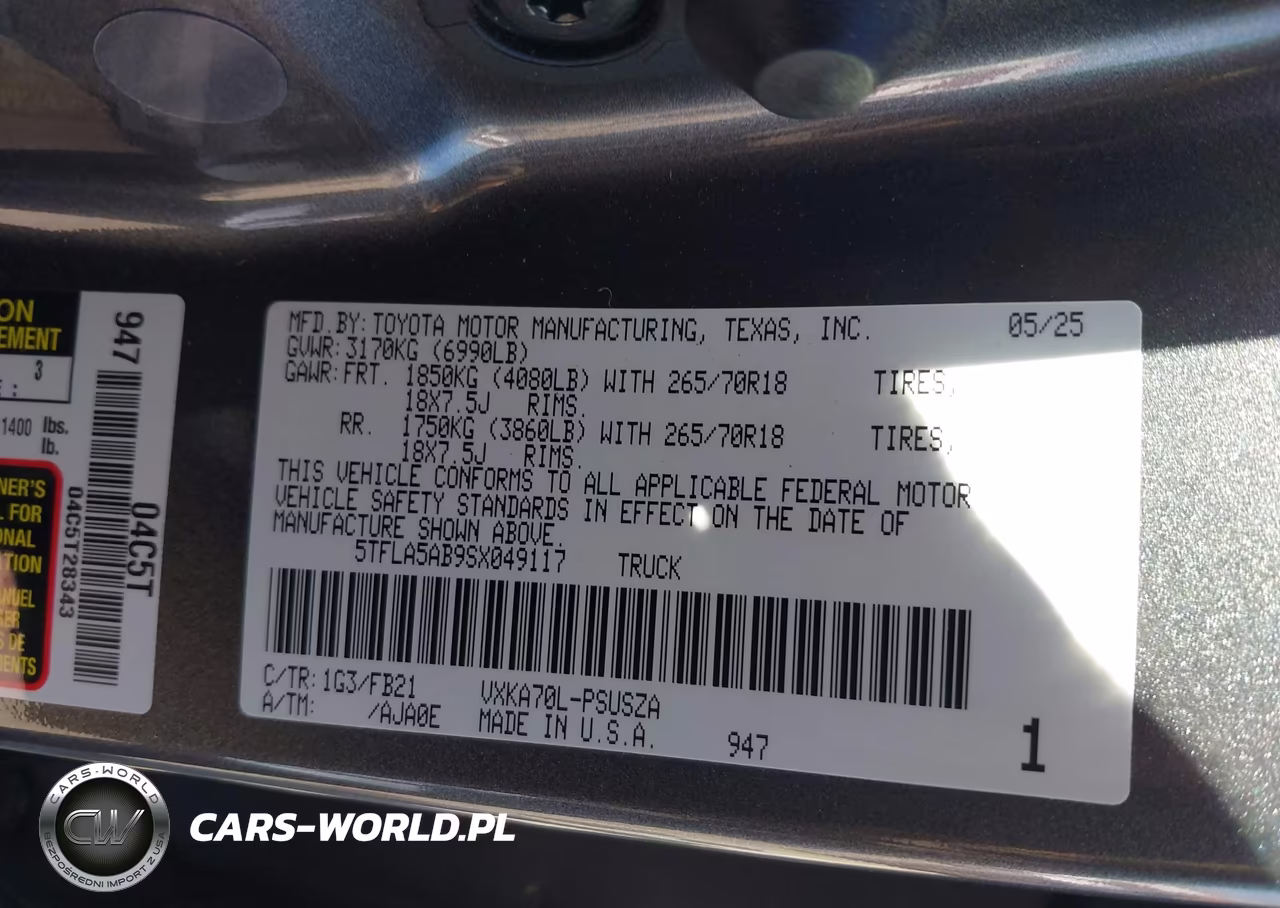 2025 Toyota Tundra Sr5 VIN:5TFLA5AB9SX049117 - 9