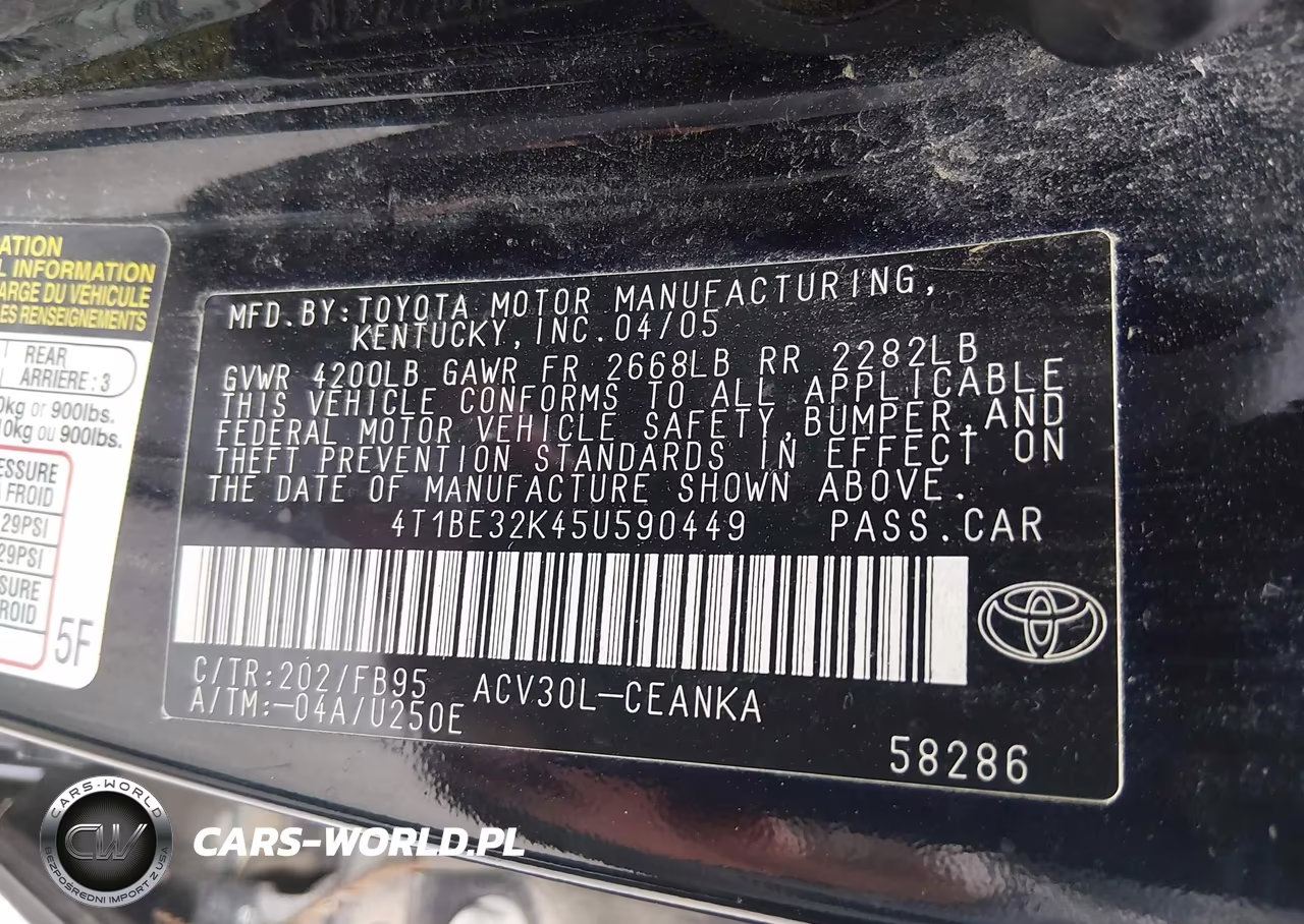 2005 Toyota Camry Le VIN:4T1BE32K45U590449 - 9