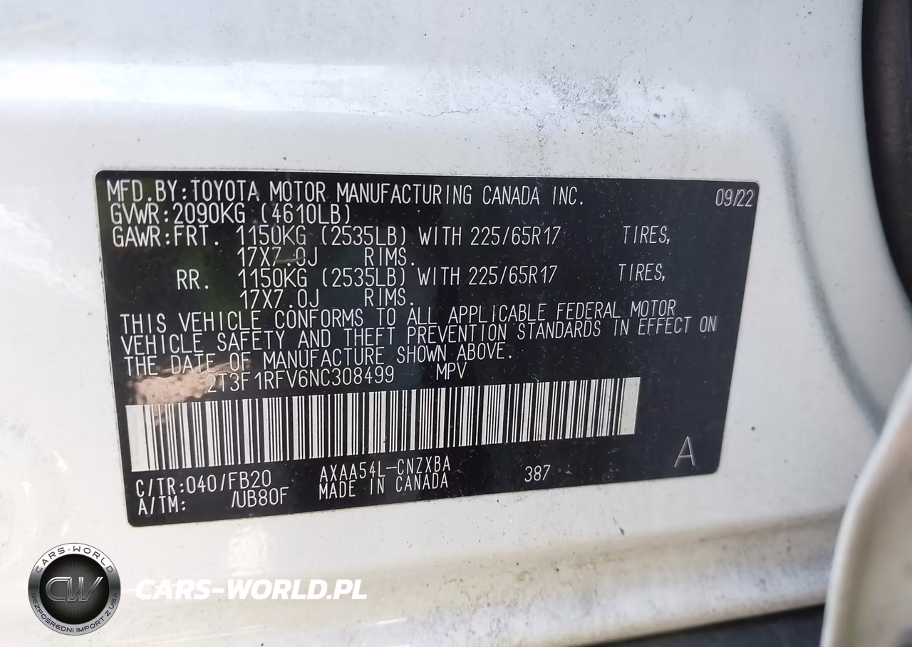 2022 Toyota Rav4 Le VIN:2T3F1RFV6NC308499 - 9