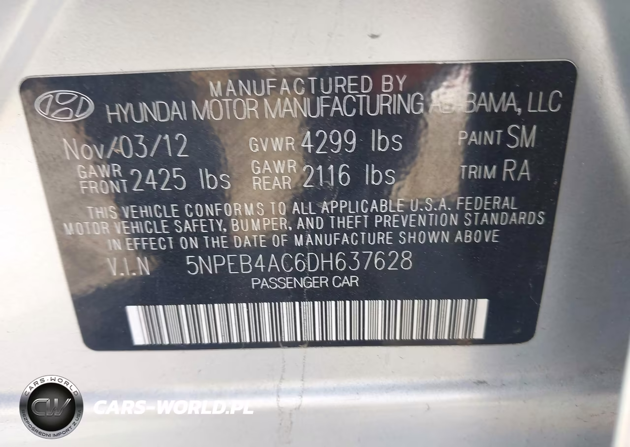 2013 Hyundai Sonata Gls VIN:5NPEB4AC6DH637628 - 9