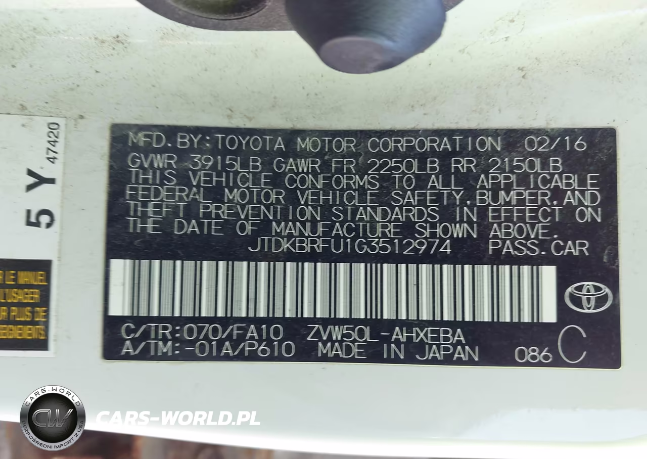 2016 Toyota Prius Two VIN:JTDKBRFU1G3512974 - 9