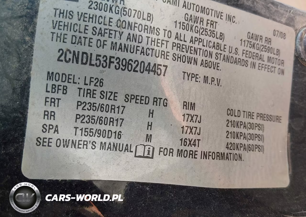 2009 Chevrolet Equinox Lt VIN:2CNDL53F396204457 - 9