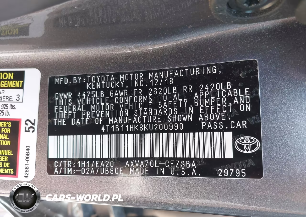 2019 Toyota Camry Se VIN:4T1B11HK8KU200990 - 9