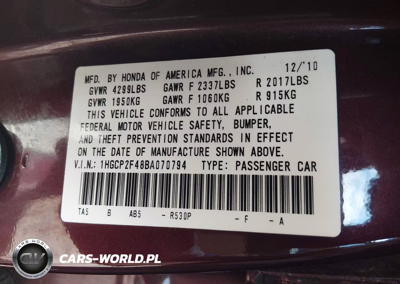2011 Honda Accord 2.4 Lx-P VIN:1HGCP2F48BA070794 - 9