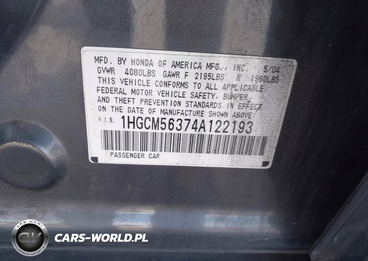 2004 Honda Accord 2.4 Lx VIN:1HGCM56374A122193 - 9
