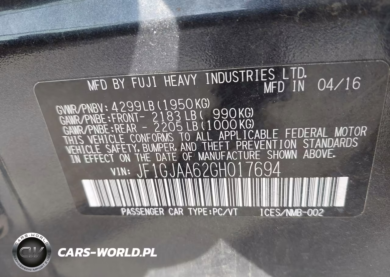 2016 Subaru Impreza 2.0I VIN:JF1GJAA62GH017694 - 9