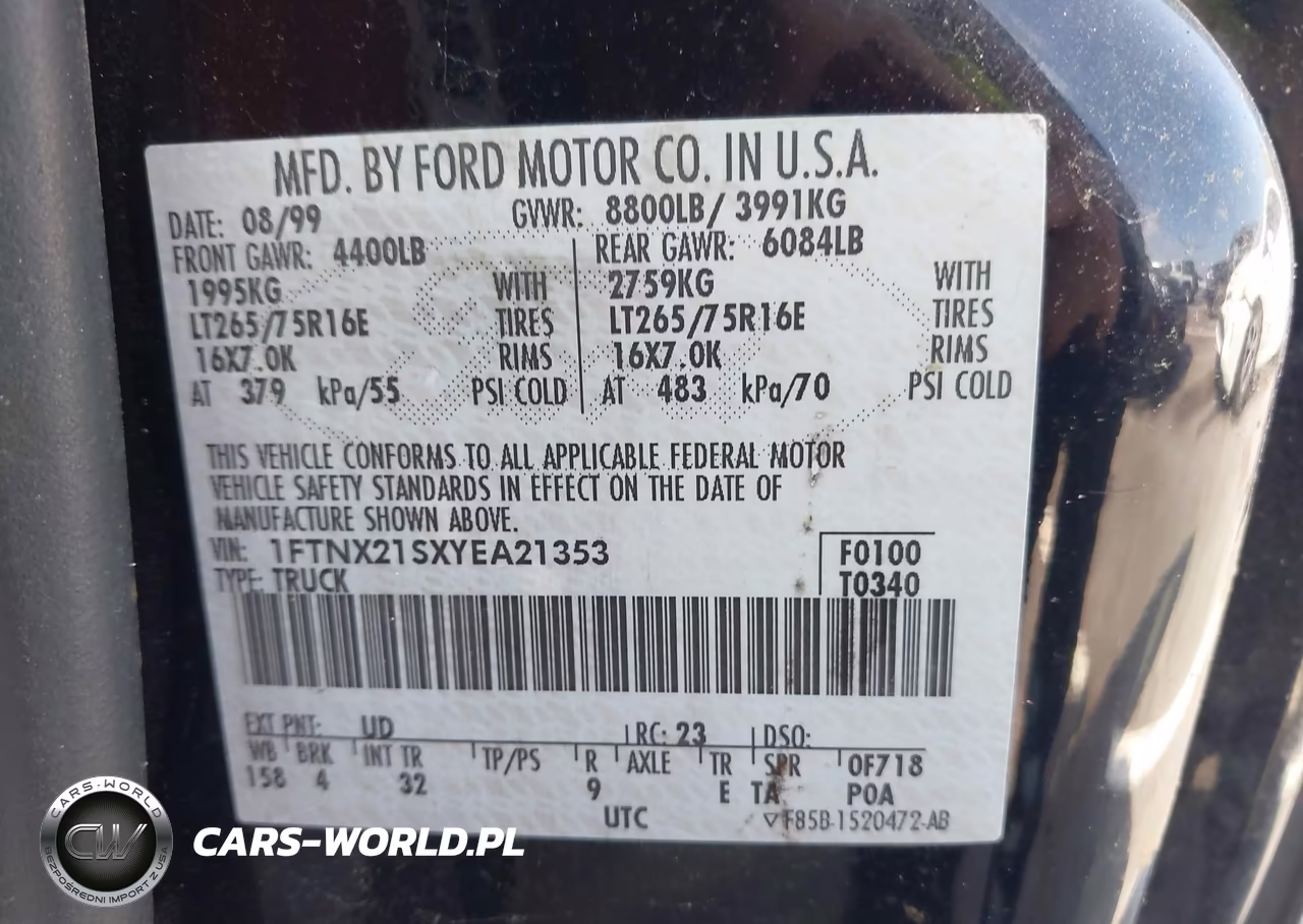 2000 Ford F-250 Lariat-Xl-Xlt VIN:1FTNX21SXYEA21353 - 9