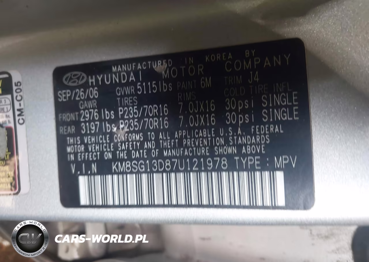 2007 Hyundai Santa Fe Gls VIN:KM8SG13D87U121978 - 9