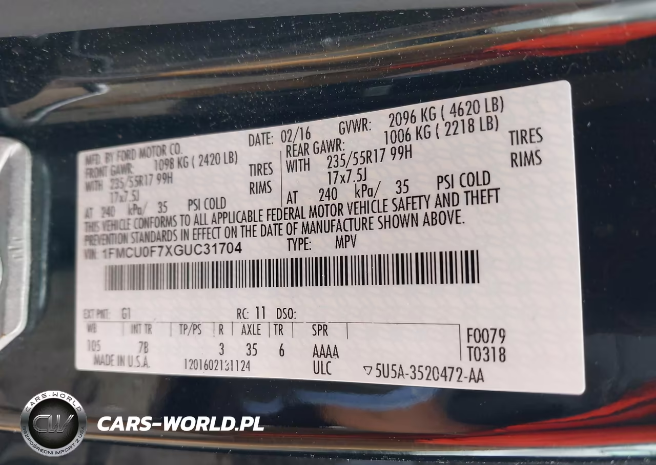2016 Ford Escape S VIN:1FMCU0F7XGUC31704 - 9