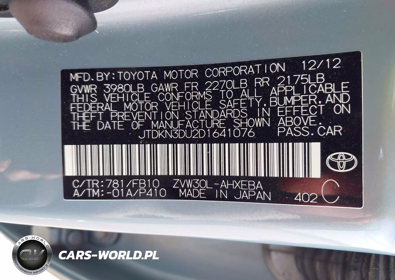 2013 Toyota Prius Two VIN:JTDKN3DU2D1641076 - 9