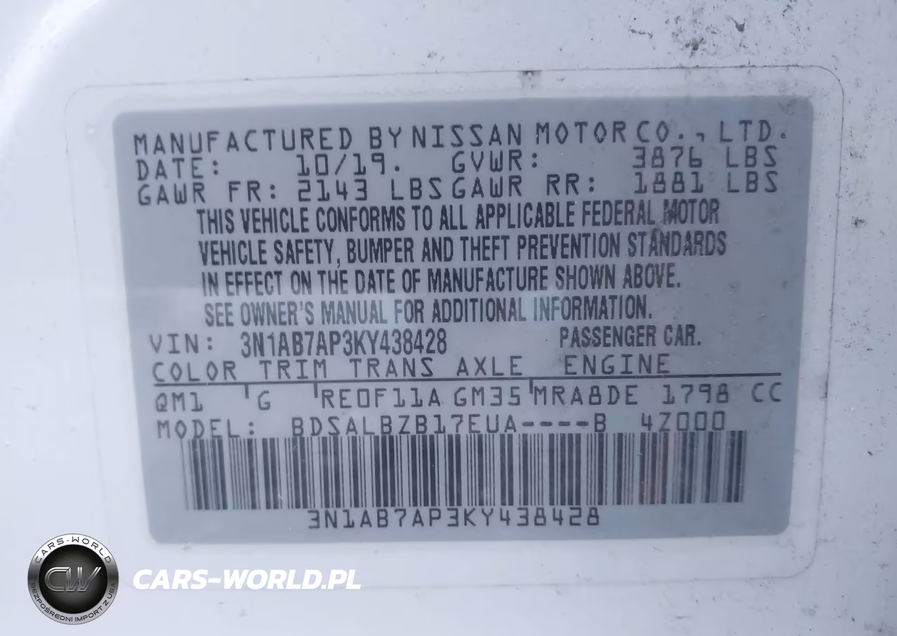 2019 Nissan Sentra S VIN:3N1AB7AP3KY438428 - 9