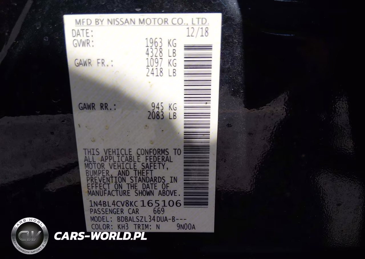 2019 Nissan Altima 2.5 Sr VIN:1N4BL4CV8KC165106 - 9