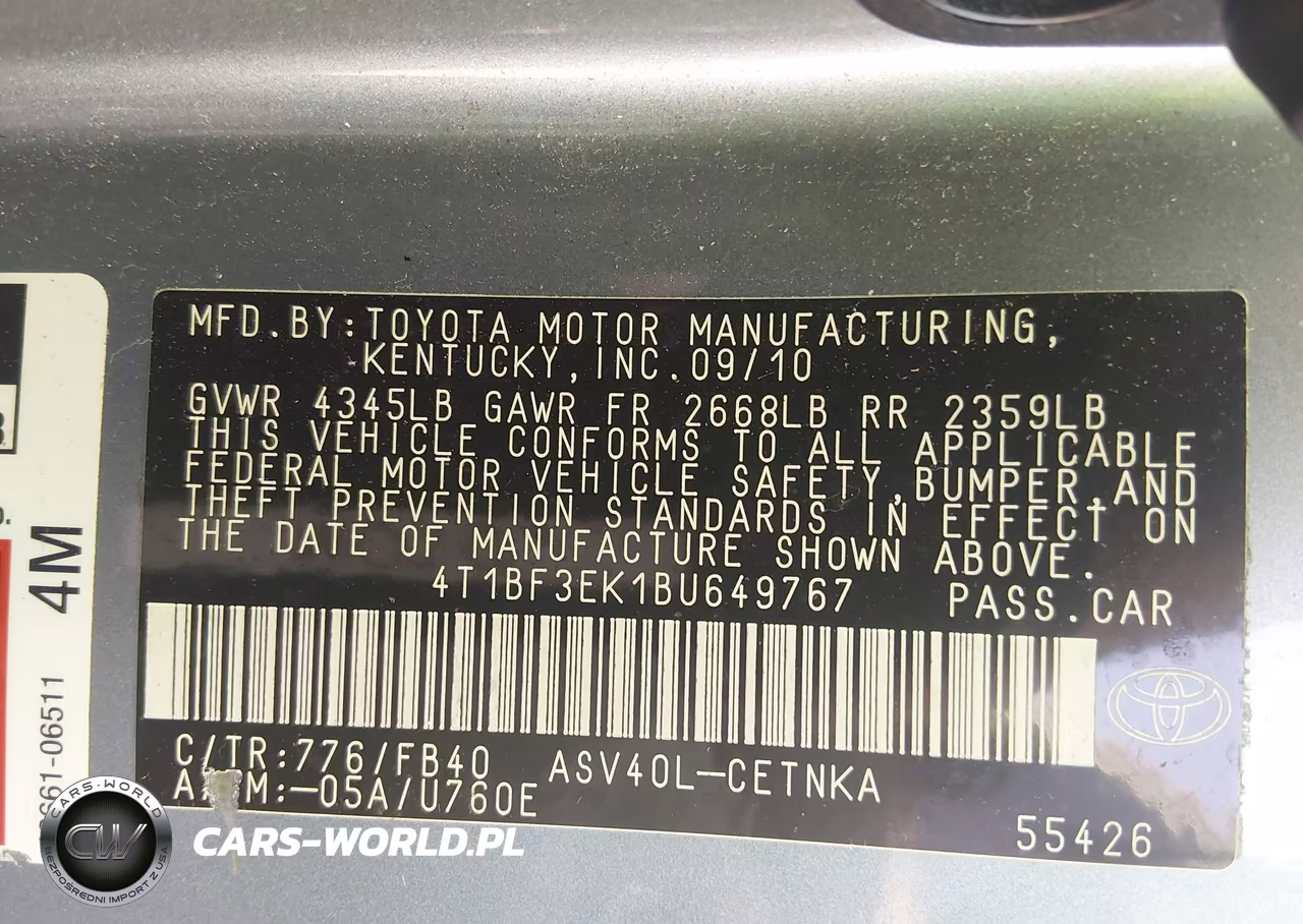 2011 Toyota Camry Le VIN:4T1BF3EK1BU649767 - 9