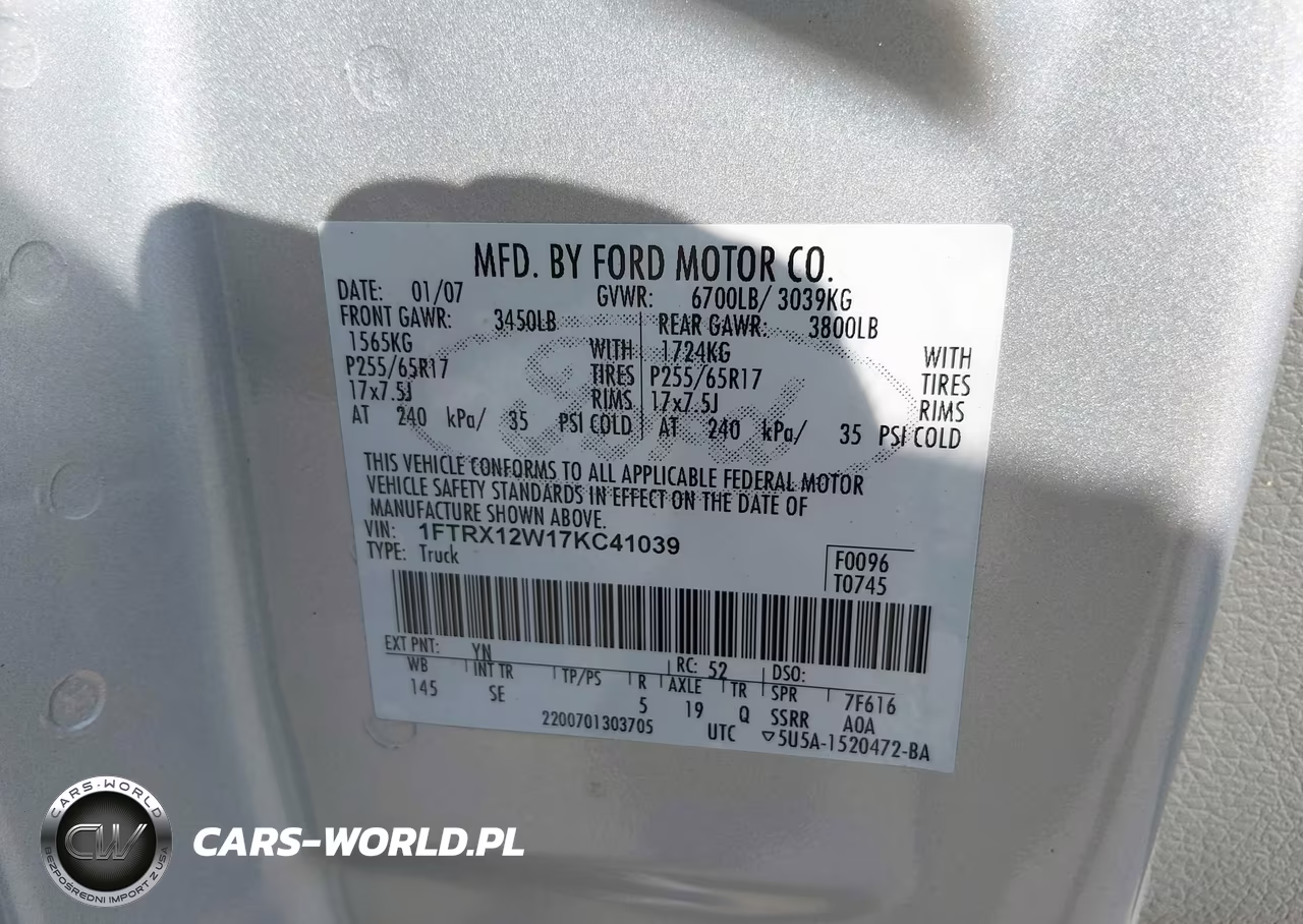 2007 Ford F-150 Stx-Xl-Xlt VIN:1FTRX12W17KC41039 - 9
