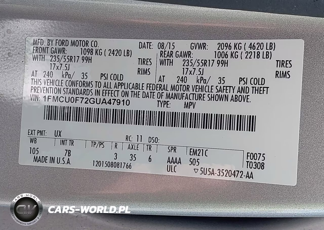 2016 Ford Escape S VIN:1FMCU0F72GUA47910 - 9