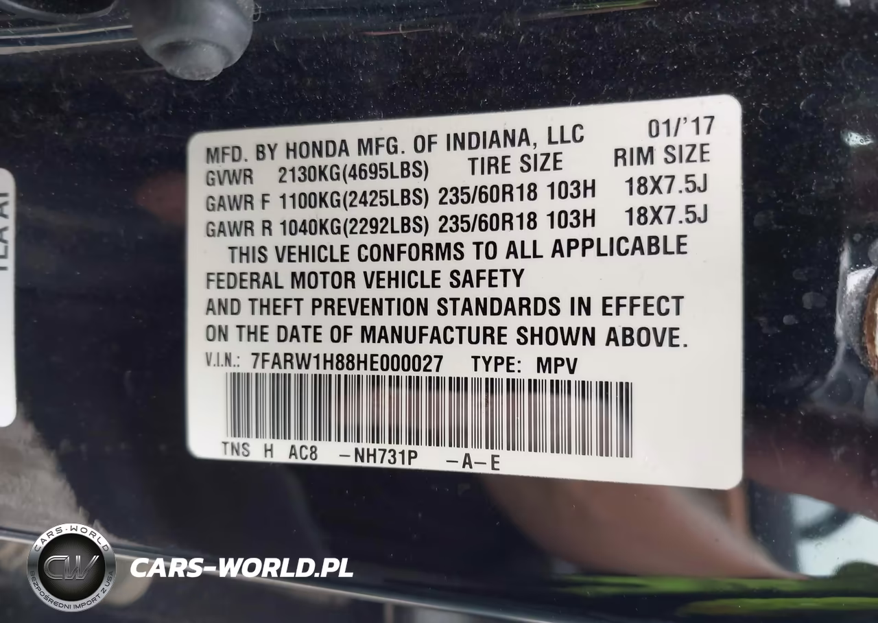2017 Honda Cr-V Ex-L-Ex-L Navi VIN:7FARW1H88HE000027 - 9